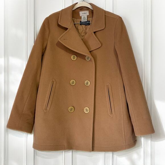 L.L.BEAN Classic 100% Wool Premium Italy Fabric Peacoat Coat in Camel Size 14 - Picture 3 of 16